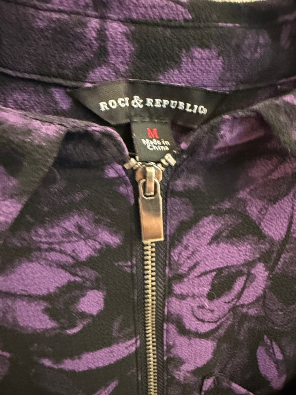 Rock & Republic Black and Purple Floral Zip-Front Blouse - Picture 2 of 3